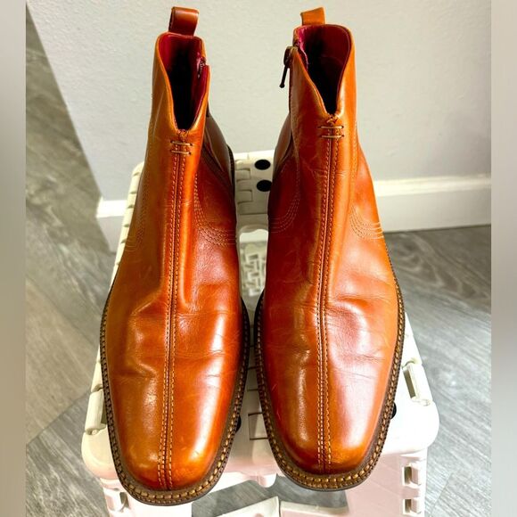 Ecco Men’s genuine leather boots Cognac Brown size 40eu 6/6.5us Made in Portugal - Picture 1 of 10